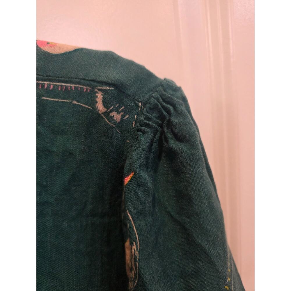 Boden Viscose Dress 3/4 Sleeve Womens Green Bird Print Side Zip Cottagecore - Picture 3 of 11